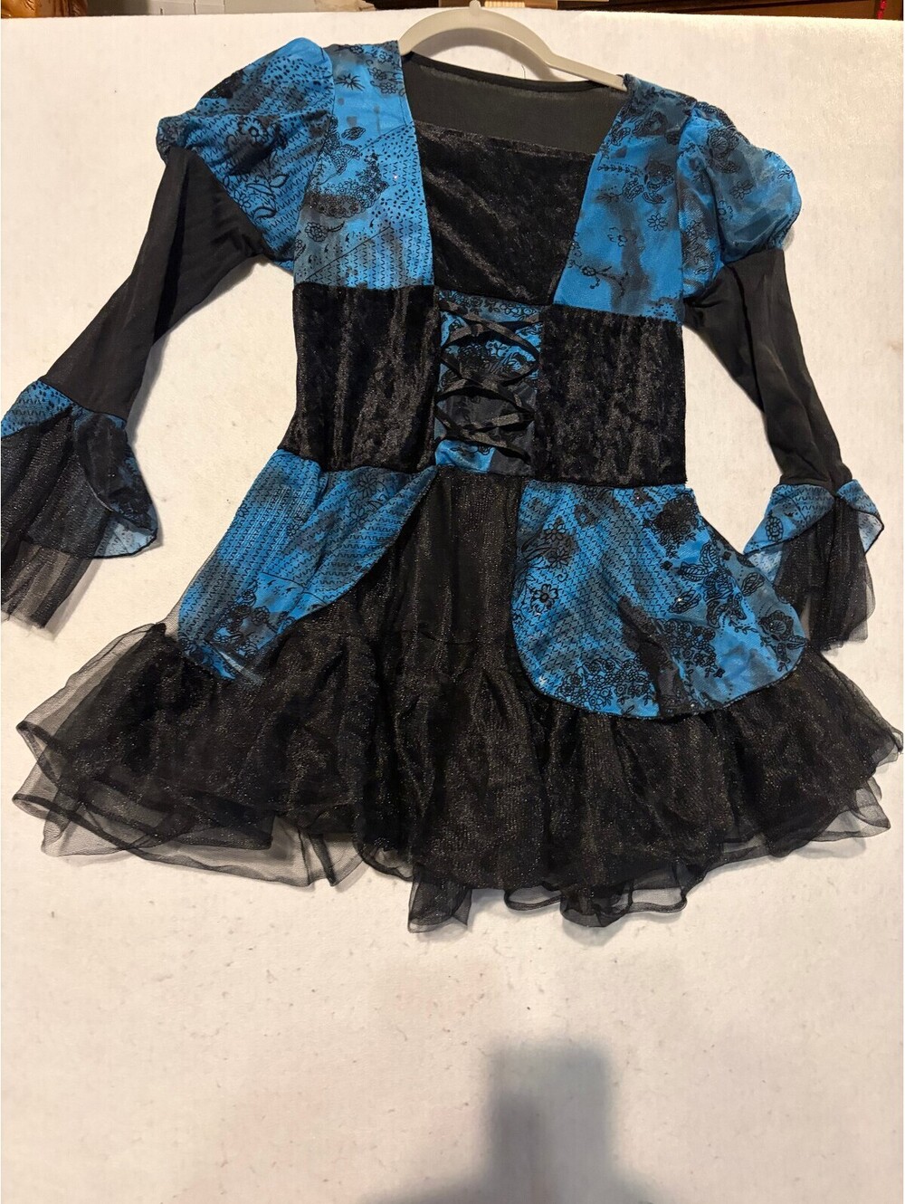 Girls Halloween Costume Dress Size small with Blue and Black Ruffle Design